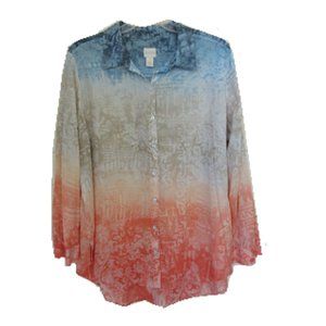 Chico's Ombre Tiles "Sheri" Button Down Shirt Size 3 or XL